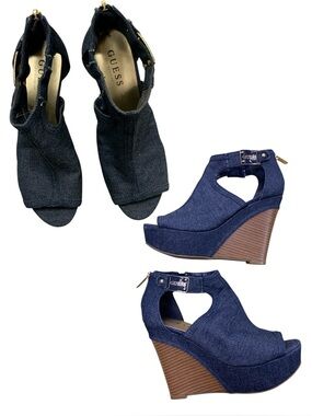 GUESS Denim Blue Open-Toe Wedge Sandals S7